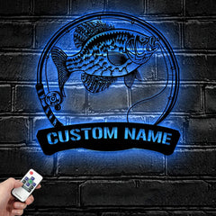 Maxcorners Custom Black Crappie Freshwater Fishing Metal Sign Fish Wall Art With LED Light