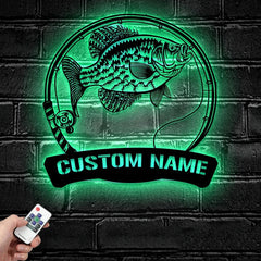 Maxcorners Custom Black Crappie Freshwater Fishing Metal Sign Fish Wall Art With LED Light