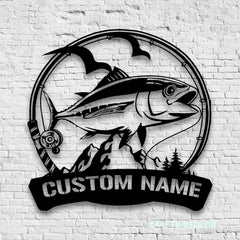 Maxcorners Custom Bigeye Tuna Fishing Metal Sign Fish Wall Art With LED Light