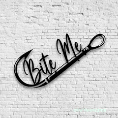 Maxcorners Custom Bite Me Fishing Metal Sign Fish Wall Art With LED Light