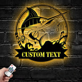 Maxcorners Custom Marlin Fishing Metal Sign Fish Wall Art With LED Light