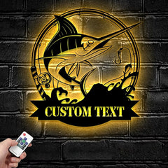 Maxcorners Custom Marlin Fishing Metal Sign Fish Wall Art With LED Light