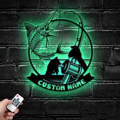 Maxcorners Custom Skeleton Marlin Fishing Metal Sign Fish Wall Art With LED Light