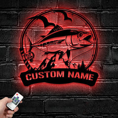 Maxcorners Custom Bigeye Tuna Fishing Metal Sign Fish Wall Art With LED Light