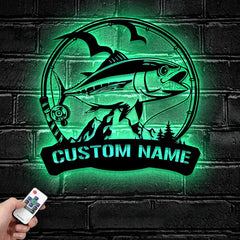 Maxcorners Custom Bigeye Tuna Fishing Metal Sign Fish Wall Art With LED Light