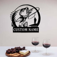 Maxcorners Custom Fishing Metal Sign, ,Fisherman Catching Fish Wall Art