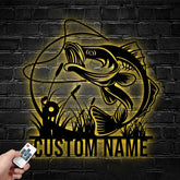 Maxcorners Custom Bass Fishing Metal Sign Fish Wall Art With LED Light