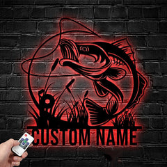 Maxcorners Custom Bass Fishing Metal Sign Fish Wall Art With LED Light