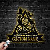 Maxcorners Custom Bass Fishing Metal Sign Fish Wall Art With LED Light