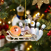 Maxcorners Orange Personalized Bowling Ornament with Custom Name, Funny Bowling Christmas Gift for Players, Unique Bowling Ball and Pin Tree Decoration MT1611