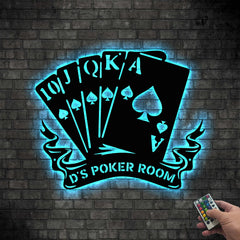 Maxcorners Poker Metal Wall Art, Custom Name Poker LED Wall Decor, Gift For Poker Lover, Poker Room DecorLM1009