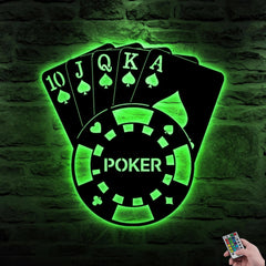 Maxcorners Personalized Chip Poker Metal Wall Art LED, Gift For Poker Lover, Poker Game Room DecorLM1009