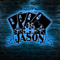 Maxcorners Personalized Poker Metal Wall Art LED, Gift For Poker Lover, Poker Game Room DecorLM1009