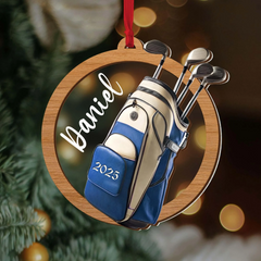 Maxcorners Custom Name Golf Backpack Acrylic Ornament, Golf Ornaments For Christmas Tree, Christmas Presents For Golfers