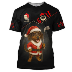 Maxcorners Personalized Dachshund Santa Golf Polos, Custom Name Christmas Golf Shirt, Golf Gift For Dog Lover