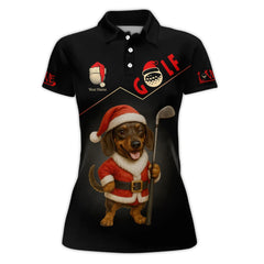 Maxcorners Personalized Dachshund Santa Golf Polos, Custom Name Christmas Golf Shirt, Golf Gift For Dog Lover