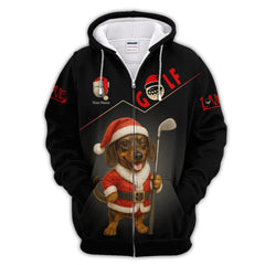 Maxcorners Personalized Dachshund Santa Golf Polos, Custom Name Christmas Golf Shirt, Golf Gift For Dog Lover