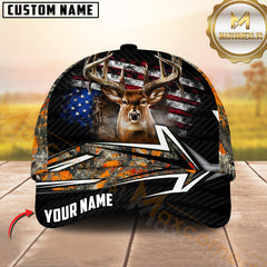 Maxcorners Buck Deer Hunting USA Flag Rustic Arrow Hunting Camo Custom Name 3D Cap (6 colors)
