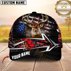 Maxcorners Buck Deer Hunting USA Flag Rustic Arrow Hunting Camo Custom Name 3D Cap (6 colors)