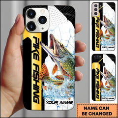 Maxcorners Pike Fishing Phone Case Dynamic Splash Black Blue Contrast Design Personalized Name Phone Case
