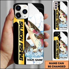 Maxcorners Salmon Fishing Phone Case Dynamic Splash Black Blue Contrast Design Personalized Name Phone Case