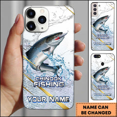 Maxcorners Chinook Fishing Phone Case Realistic Jumping Fish Water Burst Premium Art Personalized Name Phone Case