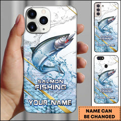 Maxcorners Salmon Fishing Phone Case Realistic Jumping Fish Water Burst Premium Art Personalized Name Phone Case
