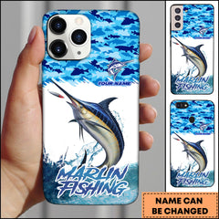 Maxcorners Marlin Fishing Phone Case Jumping Water Splash Blue Scale Pattern Personalized Name Phone Case