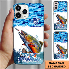 Maxcorners Trout Fishing Phone Case Jumping Water Splash Blue Scale Pattern Personalized Name Phone Case