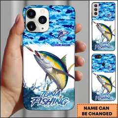 Maxcorners Tuna Fishing Phone Case Jumping Water Splash Blue Scale Pattern Personalized Name Phone Case