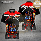 Maxcorners Bowling Shirt Black Crown Fire Royal Ball Multioptions Personalized Name, Team Name Unisex 3D Shirt
