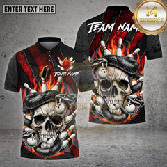 Maxcorners Bowling Shirt Skull Snake Flame Pins Gothic Inferno Multioptions Personalized Name, Team Name Unisex 3D Shirt