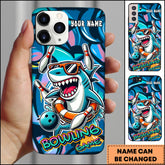 Maxcorners Bowling Phone Case Cool Shark Wearing Sunglasses Bowling Strike Art Personalized Name Phone Case | Blue