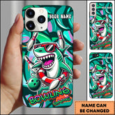 Maxcorners Bowling Phone Case Cool Shark Wearing Sunglasses Bowling Strike Art Personalized Name Phone Case | Cyan