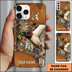 Maxcorners Hunting Phonecase Flying Duck Leather Camo Forest Hunting Design Personalized Name 3D Phone Case