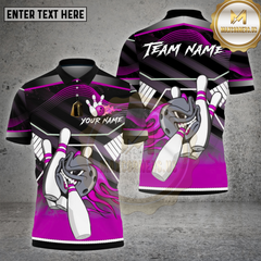 Maxcorners Bowling Angry Strike Pins Black Pattern Multicolor Options Personalized Name, Team Name Unisex 3D Shirt