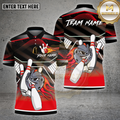Maxcorners Bowling Angry Strike Pins Black Pattern Multicolor Options Personalized Name, Team Name Unisex 3D Shirt