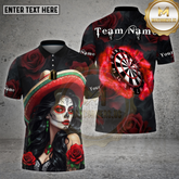 Maxcorners Dartboard Day of the Dead Girl Roses Skull Art Multicolor Options Personalized Name, Team Name Unisex 3D Shirt