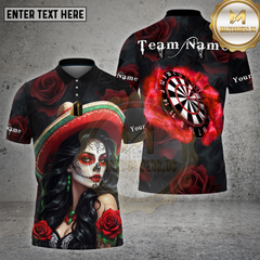 Maxcorners Dartboard Day of the Dead Girl Roses Skull Art Multicolor Options Personalized Name, Team Name Unisex 3D Shirt