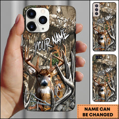Maxcorners Hunting Phone Case Realistic Whitetail Deer In Deep Forest Camo Background Personalized Name Phone Case | Brown