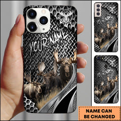 Maxcorners Hunting Phone Case Moose Family Industrial Metal Texture Wilderness Art Personalized Name Phone Case