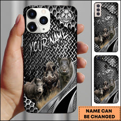 Maxcorners Hunting Phone Case Boar Family Industrial Metal Texture Wilderness Art Personalized Name Phone Case