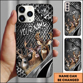 Maxcorners Hunting Phone Case Deer Family Industrial Metal Texture Wilderness Art Personalized Name Phone Case