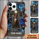 Maxcorners Hunting Phone Case Christian Cross Deer Faith Hunting Camo Design Personalized Name Phone Case | Blue