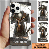 Maxcorners Hunting Phone Case Christian Cross Deer Faith Hunting Camo Design Personalized Name Phone Case | White