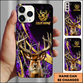 Maxcorners Hunting Phone Case Trophy Buck Gold Lightning Orange Camo Hunting Art Personalized Name Phone Case | Purple
