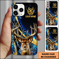 Maxcorners Hunting Phone Case Trophy Buck Gold Lightning Orange Camo Hunting Art Personalized Name Phone Case | Blue