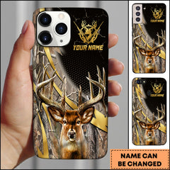 Maxcorners Hunting Phone Case Trophy Buck Gold Lightning Orange Camo Hunting Art Personalized Name Phone Case | Grass Brown