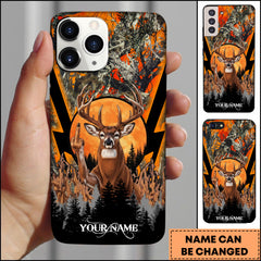 Maxcorners Hunting Phone Case Whitetail Deer Middle Finger Moonlight Forest Camo Art Personalized Name Phone Case | Orange