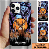 Maxcorners Hunting Phone Case Whitetail Deer Middle Finger Moonlight Forest Camo Art Personalized Name Phone Case | Purple